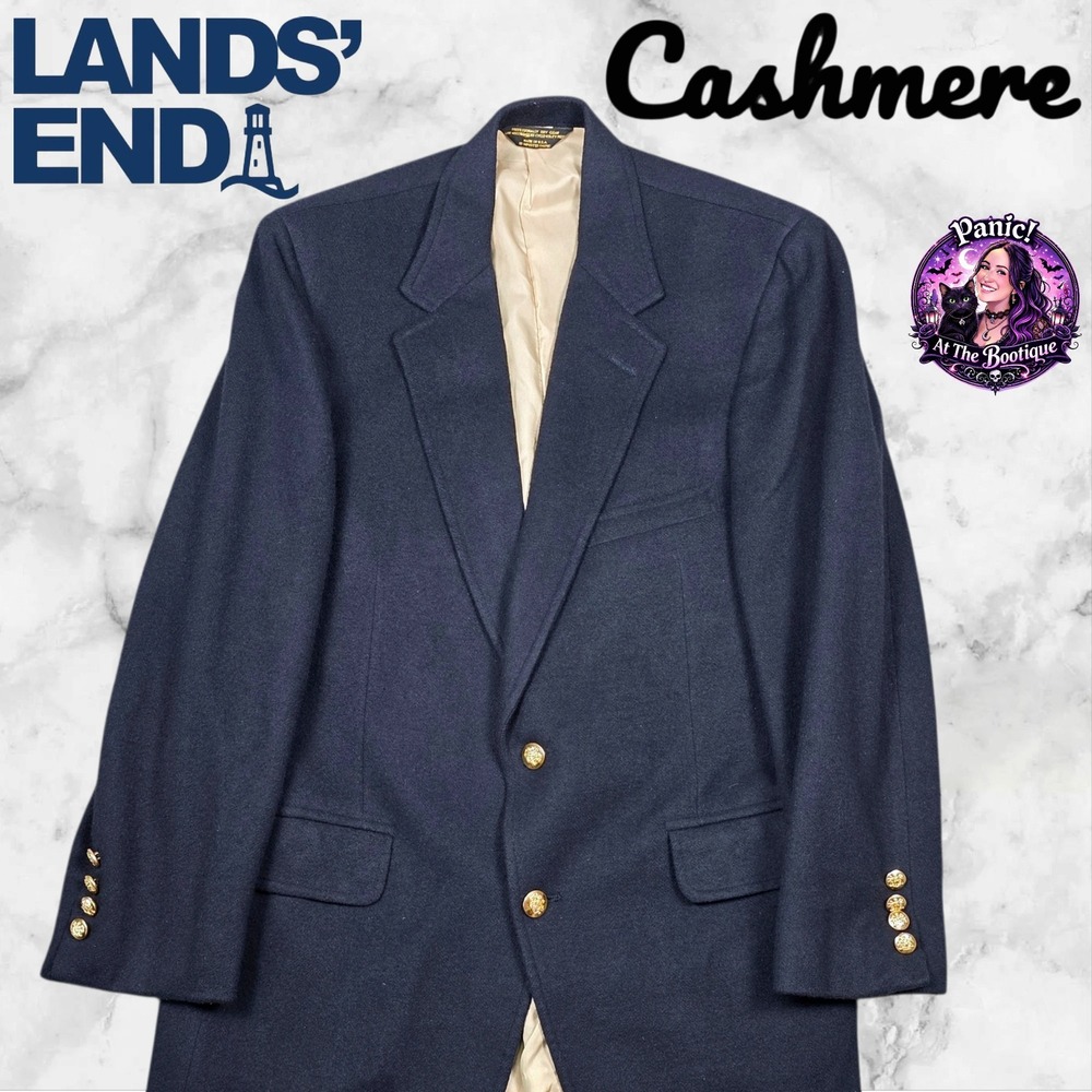 VTG Lands End Blazer Men 40R Cashmere Navy Gold Button Union Made USA Sport Coat